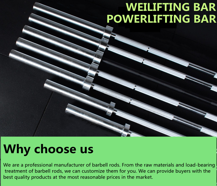 Various types of powerlifting power bars