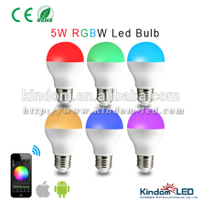 Hot sale RGB+W Wifi Controlled Smart LED Light Bulb, Multicolor E27 LED light Bulb