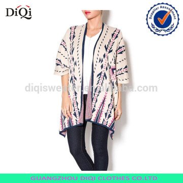 Women jacquard poncho cardigan piping triming cardigan