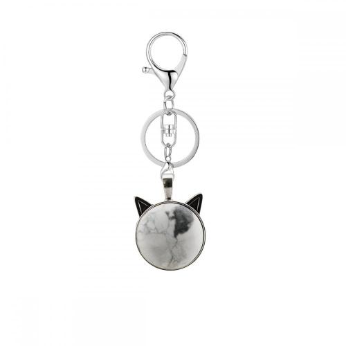 Gemstone Cat Shape Crystal Stone Keychains Natural Stone Animal Bag Charm Key Chain Quartz Jasper Key Ring for Anniversary Gift