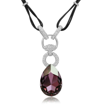 PU String Necklace Zircon Decorated Pendant Necklace