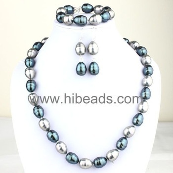 Blue/grey shell pearl jewelry set Shell-pearl-88-064