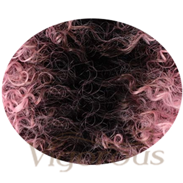 Vigorous Best Selling Wholesale Cheap Price Short Kinky Curly Fluffy Ombre Pink With Bangs For Black Women Synthetic Hair Wigs