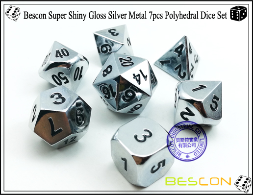 Bescon Super Shiny Gloss Silver Metal 7pcs Polyhedral Dice Set-2
