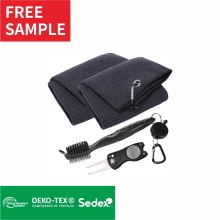 Custom Trifold Golf Towel with Club Brush Magnet and Clips