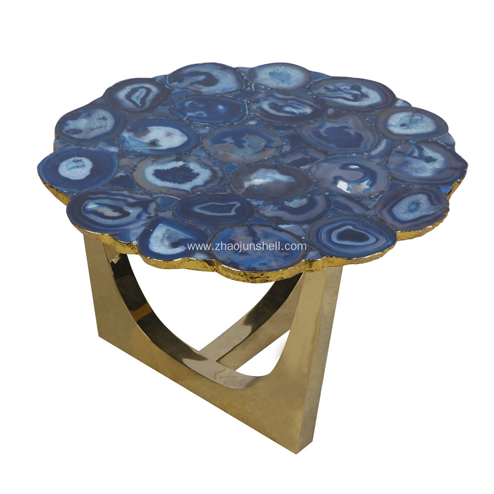 CANOSA Bule agate coverd coffee table with golden stainless steel