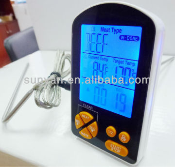 digital meat thermometer with timer/alert/LCD for BBQ/Kitchen/cooking