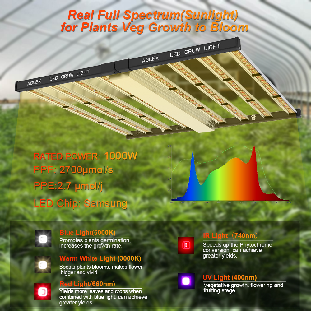 Aglex Thaïlande Spectre de vente à chaud américain LED CLUMEUR LEUR POUR PLANT INDOOR 1200W 1000W 720W PLANT INDOOR LED Cultive la lumière