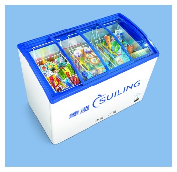 320L curved glass door continuous freezer/ icecream freezer WDY-350