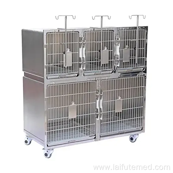 Factory Price Animal Veterinary Pet Cages Stainless Steel Vet Cat Cage with Wheels and Tray Oxygen Cage