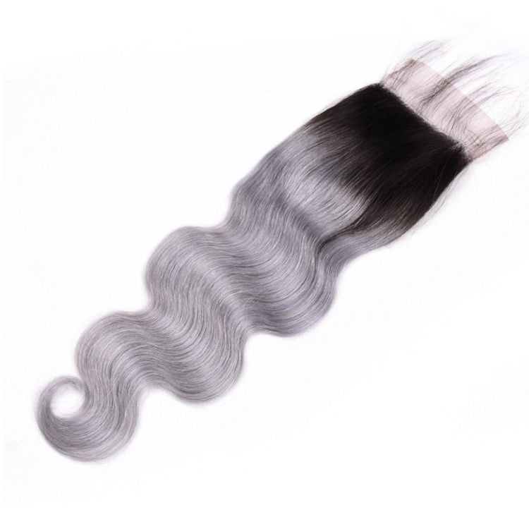 Wholesale Ombre Platinum Silver Grey Color Human Hair Weave Bundles With Closure, Natural Virgin Grey Remy Brazilian Hair Weft