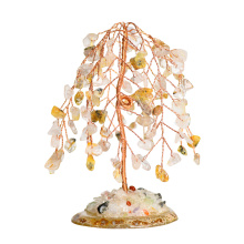 Raw Gold Quartz Rutilated Willow Copper Wire Agate Base Lucky Tree Spiritual Meditation Energy Room Office Desk Decor