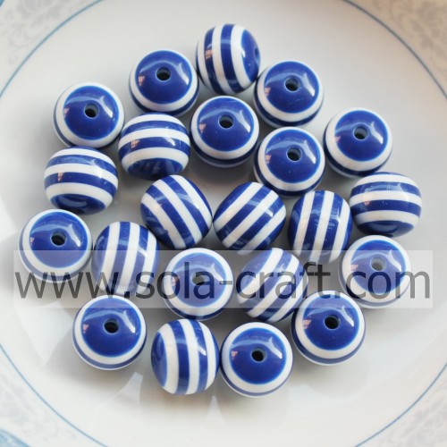 Wholesale Striped Colorful Resin Beads Loose Spacer Round Beads