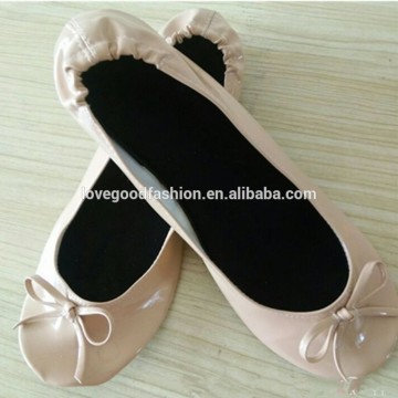 Girls Beige Patent-Leather Foldable Ballet Flats