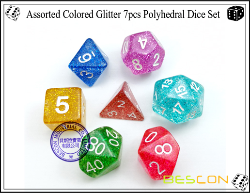 Assorted Colored Glitter 7pcs Polyhedral Dice Set-4