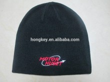 black color warm beanie hat with embroidery logo