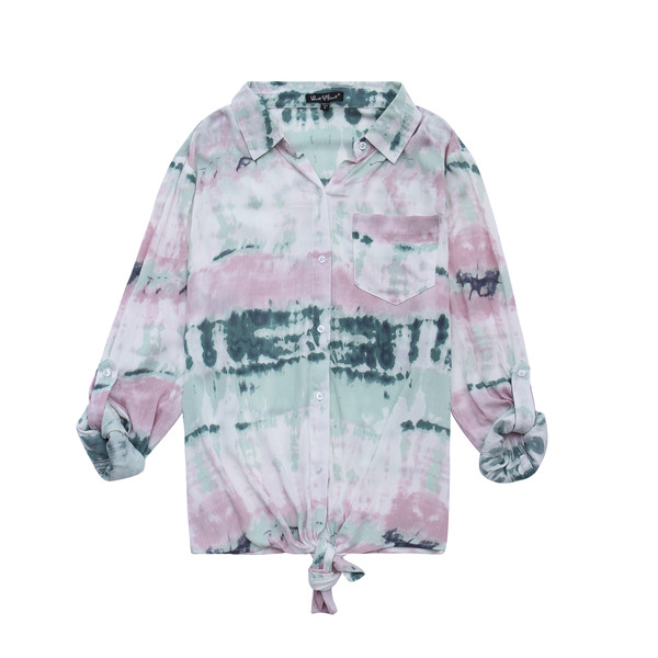 Ladies Mock Tie Dye Print Blouse