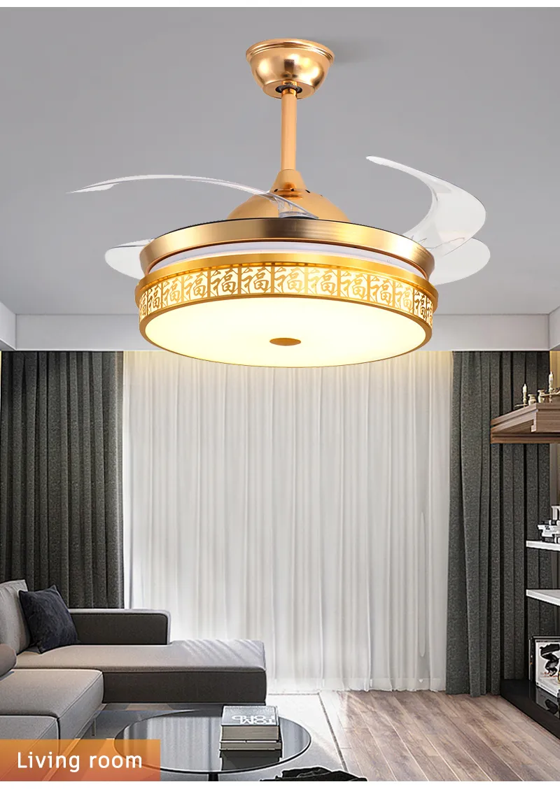 Retractable Blade Ceiling Fan with Remote Control and LED Light