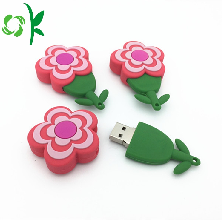 شكل زهرة فلاش حملة USB سيليكون غطاء الغبار USB