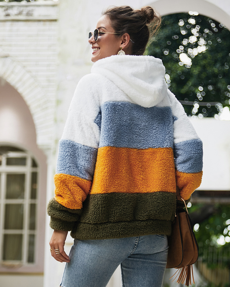 Original design autumn/winter 2019 Patchwork wool hoodie tops casual plus size loose women sweater