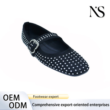 Shimmering Silver Stud Mary Jane Flats for Women