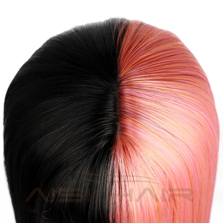 Aisi Hair Fiber Afro High Quality Cheap Straight Mixed Color Pink Black Long Heat Resistant Synthetic Hair Wigs
