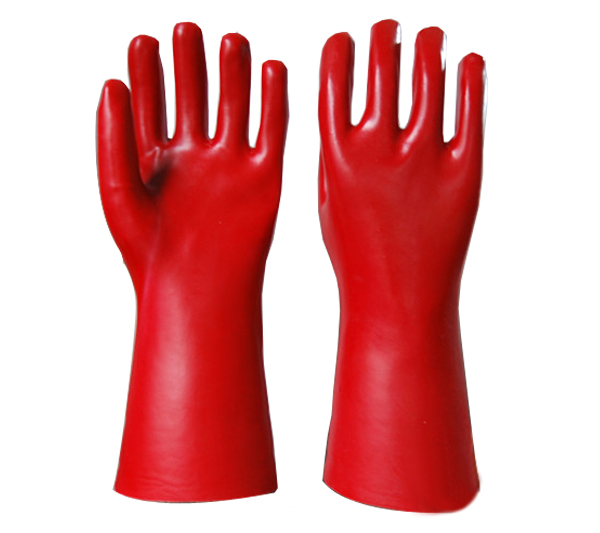 Rote chemikalienbeständige PVC-Handschuhe