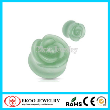 Green Jade Hand Carved Rose Bud Stone Ear Plug Ear Piercing