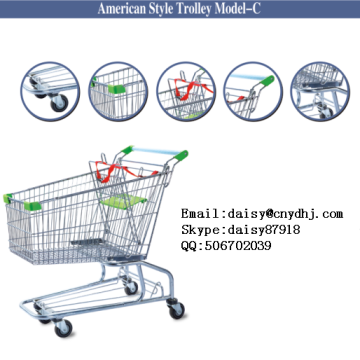 Supermarket hand wheeled steel cheap shopping trolley