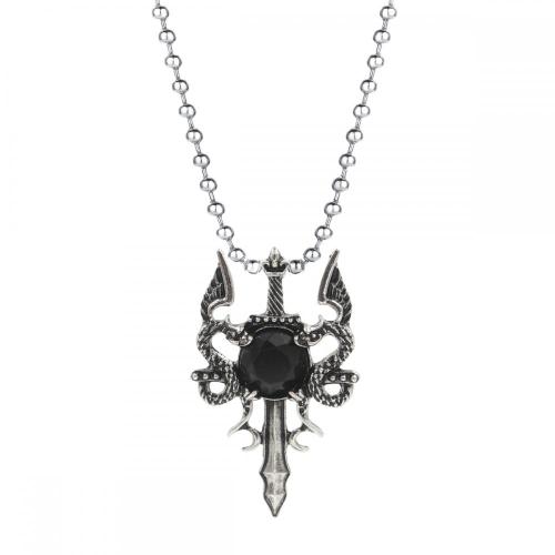 Vintage Double Dragon Sword Alloy Necklace