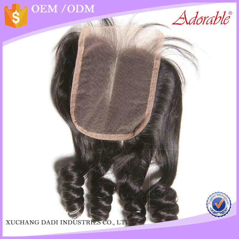 wholesale indian bouncy curl human hair 4x4 closure for wig,natural color funmi wave 4*4 lace closure by hair weaving