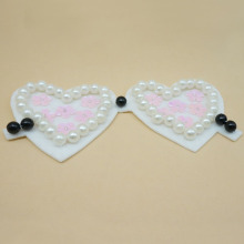 white pearl loving heart pattern embroidery patch