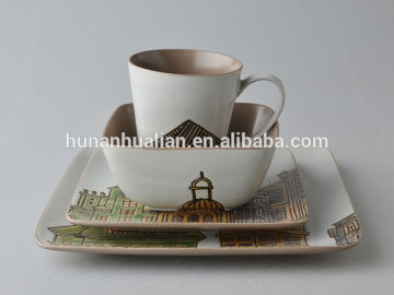 western Classical architecture design square dinner set stonware dinnerware sets