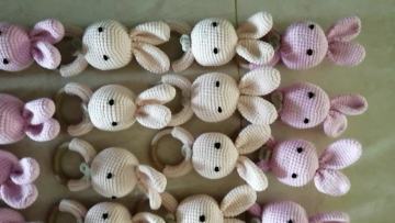 Amanzon ins Newborn Toy Wood Ring Baby Wooden Teeth Round Crochet Pendant Hand Hook Doll Knitted Doll Crochet Cartoon Doll