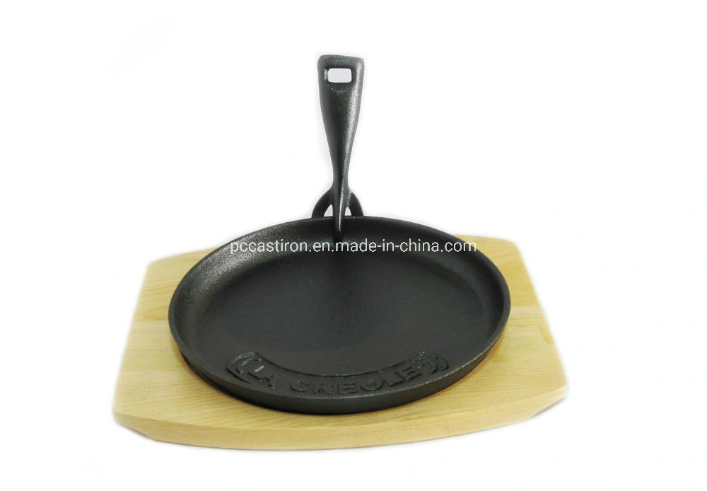 Preseasoned Cast Iron Fajita Sizzle Fajita Set with Wooden Base China Factory