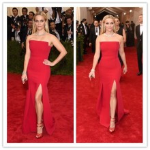 MGC23 Fashion Reese Witherspoon Met Gala 2015 Red Mermaid Side Split Vestidos de noche Vestidos famosos