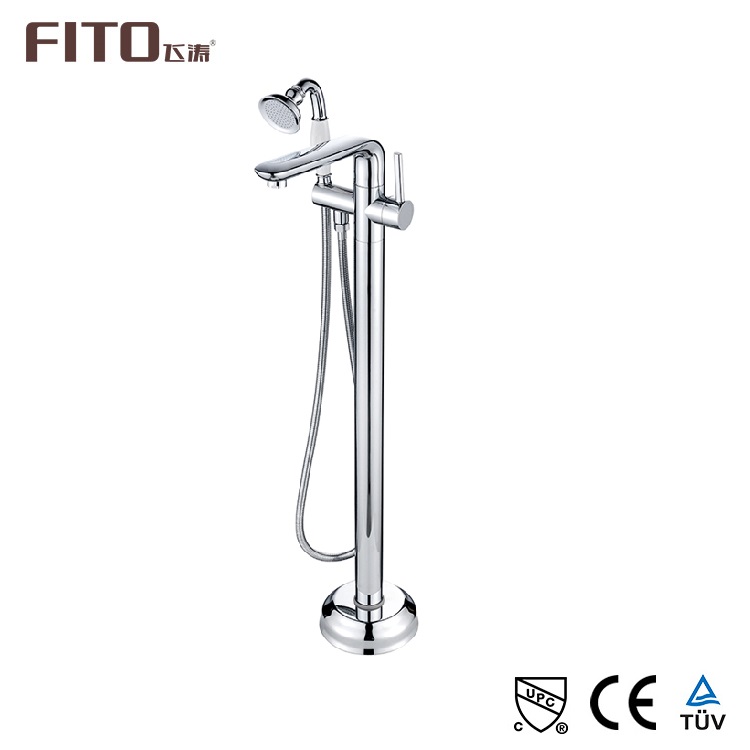 Traditional Polished Chrome Bath Shower Mixer Dual Handles Floor Stand Faucet