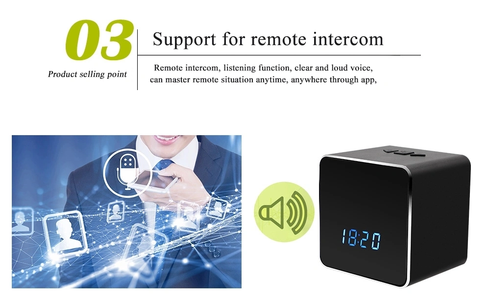 4K/2K/1080P P2p IR Night Vision WiFi Hidden Bluetooth Alarm Clock Camera with Mirror Function