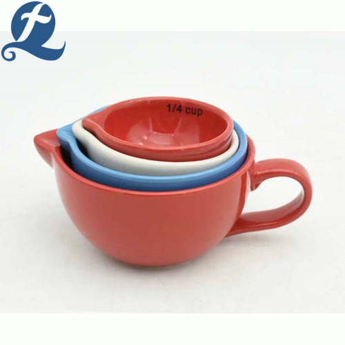 Colorful Measuring Ceramic Cup Set With Handle