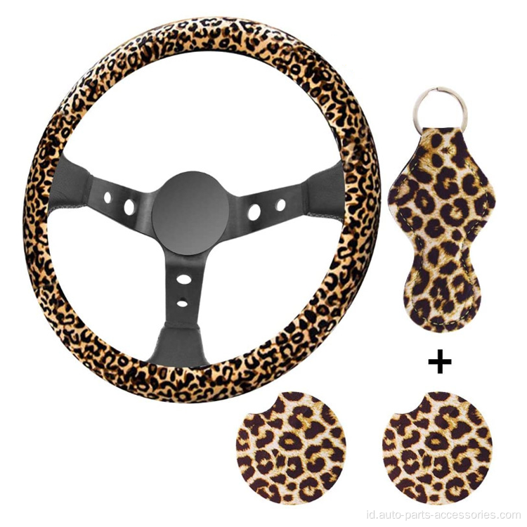 Light Leopard Four-Piece Keychain Car Steering Wheel Cover