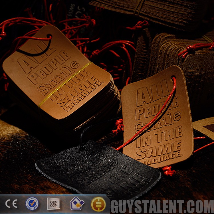 Custom hot stamping embossed logo leather hang tag With Trade Assurance