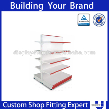 steel structure shop drawing slat wood panels double side supermarket shop fitting rack