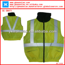 reflective waterproof jacket without sleeves,safety waterproof yellow jacket with two zipper pockets,reflective yellow jacket