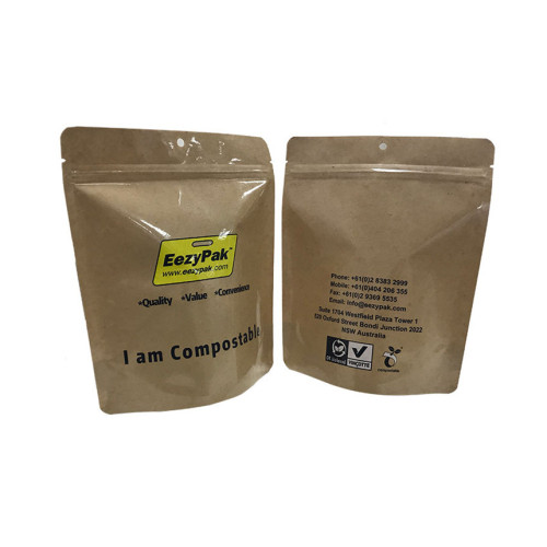 Ground Coffee Kraft Papir tasker Stå op posen med genlukkelig lynlås