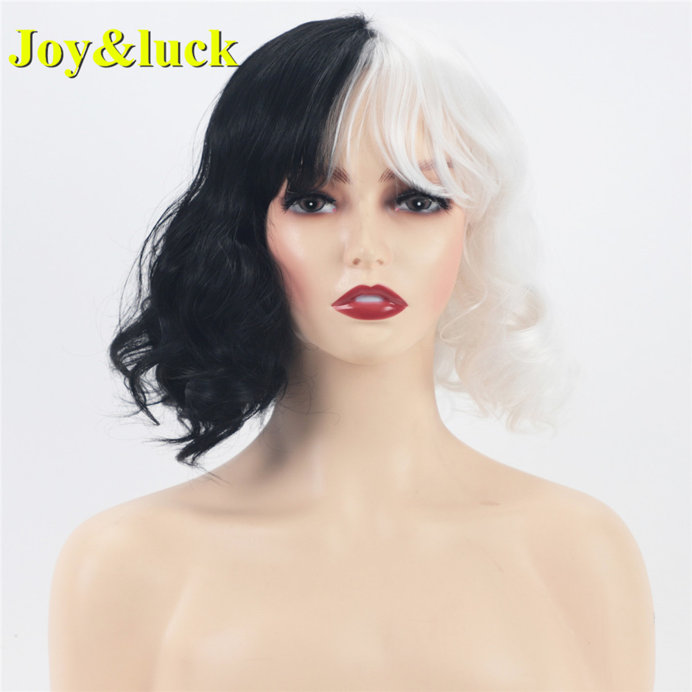 Wholesale Prices Wig For Women With Bangs Half Black and Half White Party Cosplay Natural Water Wave Short Synthetic Hair Wigs