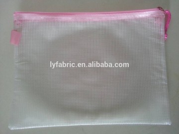 PVC interlayer zipper document mesh bag