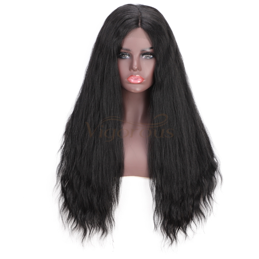 Vigorous Natural Black Lace Front Wigs Long Wavy Synthetic Lace Part Wig Heat Resistant Lace Front Wigs for Black Women