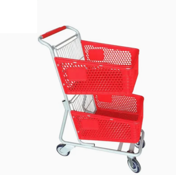 Two Layers Metal Shopping Basket Trolley