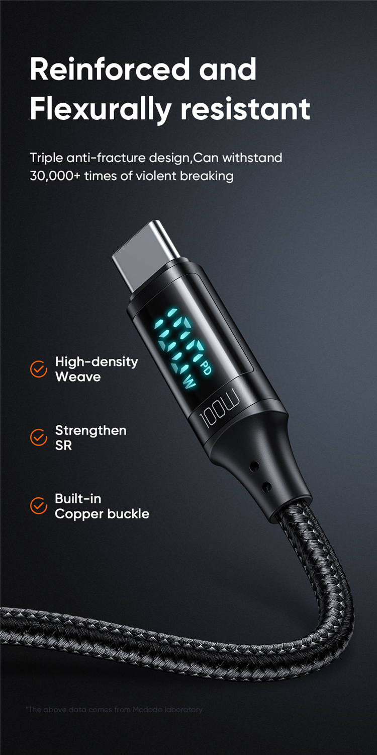 PD 100W FAST charger USB Type C to Type C cable with Display for phone laptop video camera battery