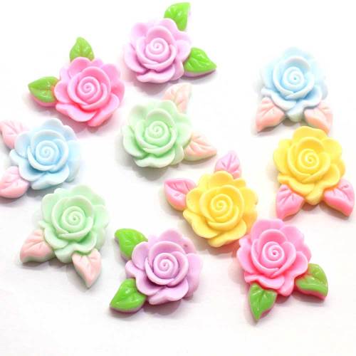 Assorted Pastel Color Resin Rose Flower Cabochons 20*22MM Resin Flatback Rose Flower Beads Beautiful Chunky Rose Flower Craft
